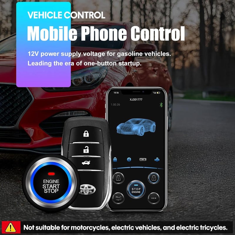 CHADWICK Car Remote Start Stop Kit, 12V One-Key Engine Start Anti-Theft System, PKE Passive Keyless Entry with Push Button, Bluetooth Mobile Phone APP Control, Professional Installation Needed - Image 2